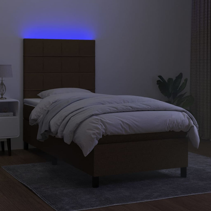 Boxspring Met Matras En Led Stof 80X200 Cm Donkerbruin 90 x 200 cm Blok met vierkanten