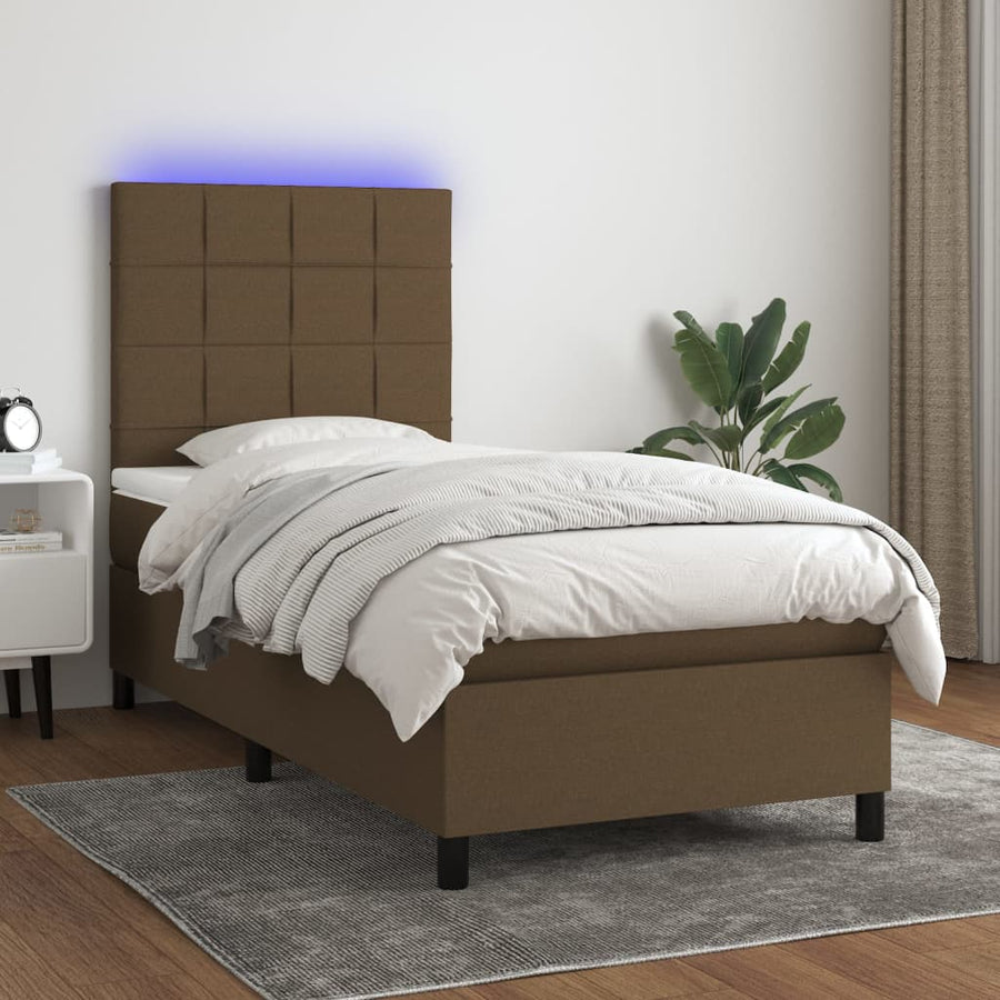 Boxspring Met Matras En Led Stof 80X200 Cm Donkerbruin 90 x 200 cm Blok met vierkanten