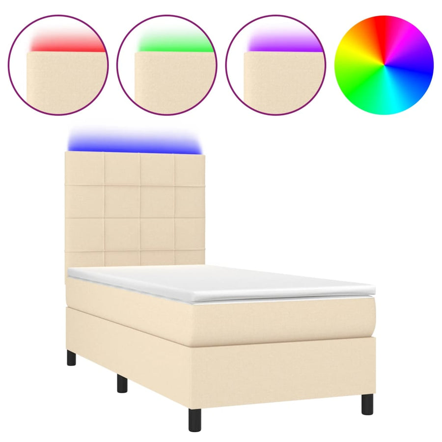 Boxspring met matras en LED stof crèmekleurig 80x200 cm 90 x 200 cm Crème