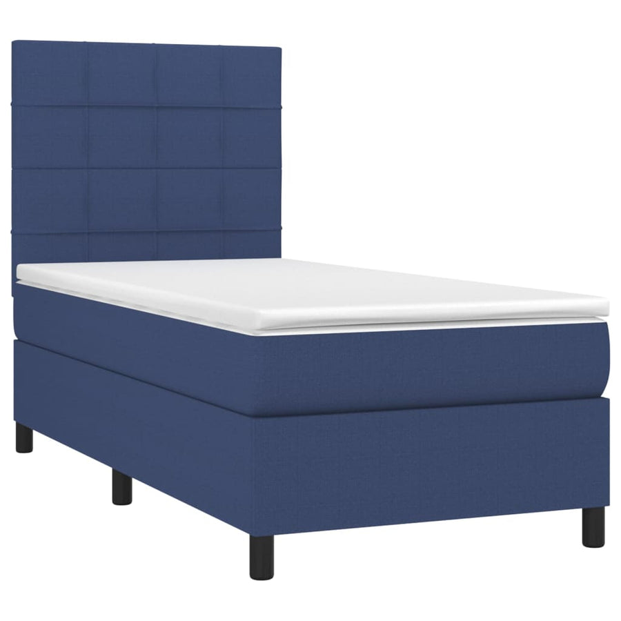 Boxspring Met Matras En Led Stof Blauw 90 x 200 cm Blok met vierkanten