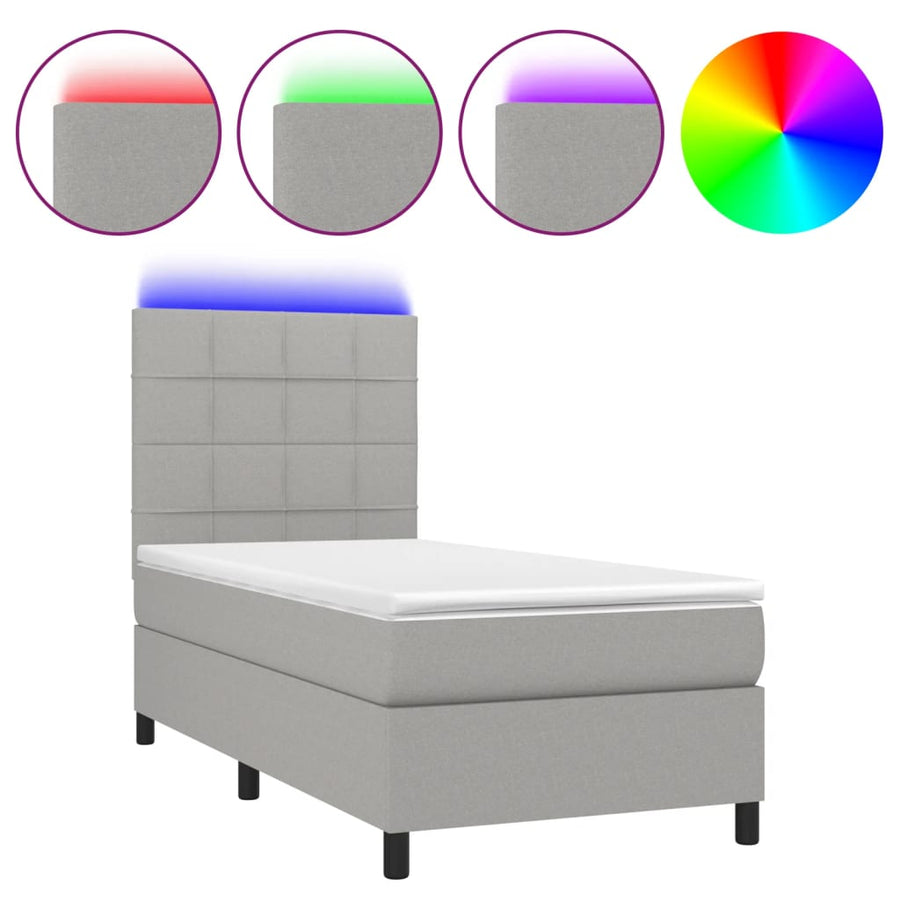 Boxspring met matras en LED stof lichtgrijs 100x200 cm 100 x 200 cm Lichtgrijs