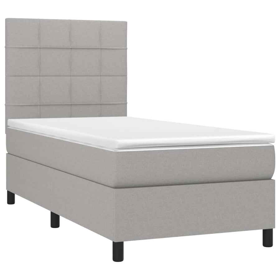 Boxspring met matras en LED stof lichtgrijs 100x200 cm 100 x 200 cm Lichtgrijs