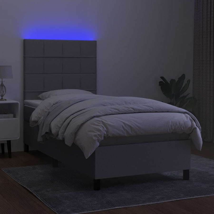 Boxspring met matras en LED stof lichtgrijs 100x200 cm 100 x 200 cm Lichtgrijs