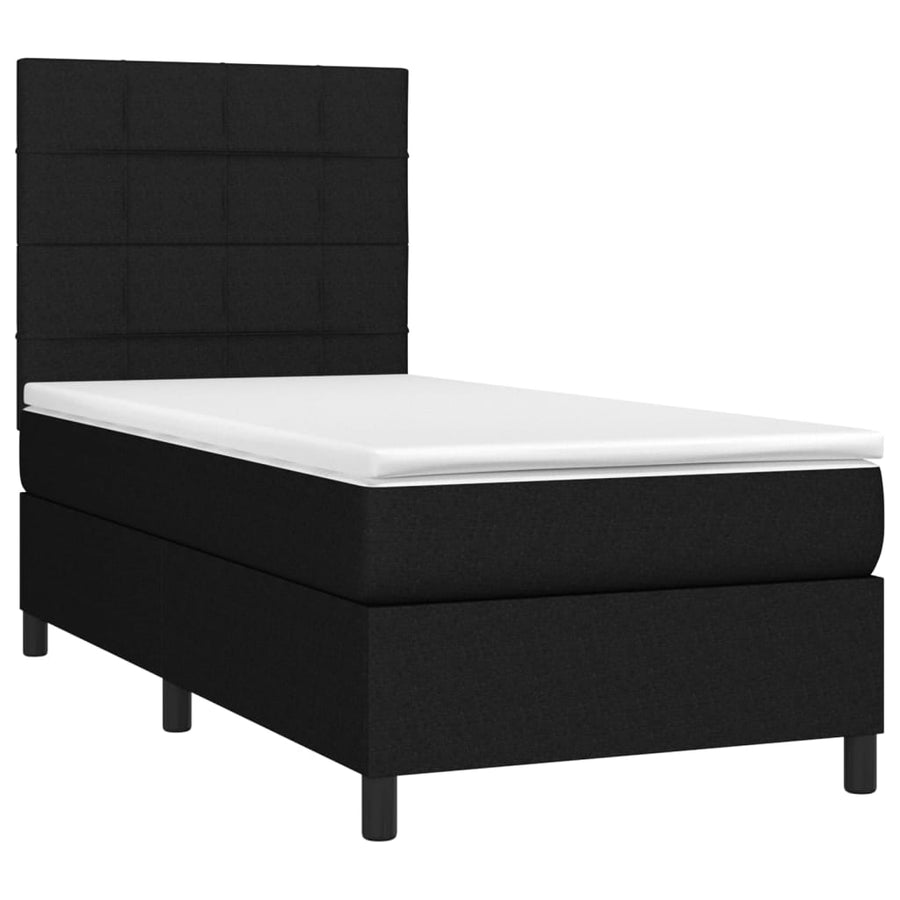 Boxspring Met Matras En Led Stof Zwart 100 x 200 cm Blok met vierkanten