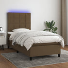 Boxspring met matras en LED stof donkerbruin 100x200 cm 100 x 200 cm Blok met vierkanten