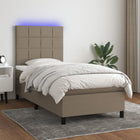 Boxspring met matras en LED stof taupe 100x200 cm 100 x 200 cm Blok met vierkanten