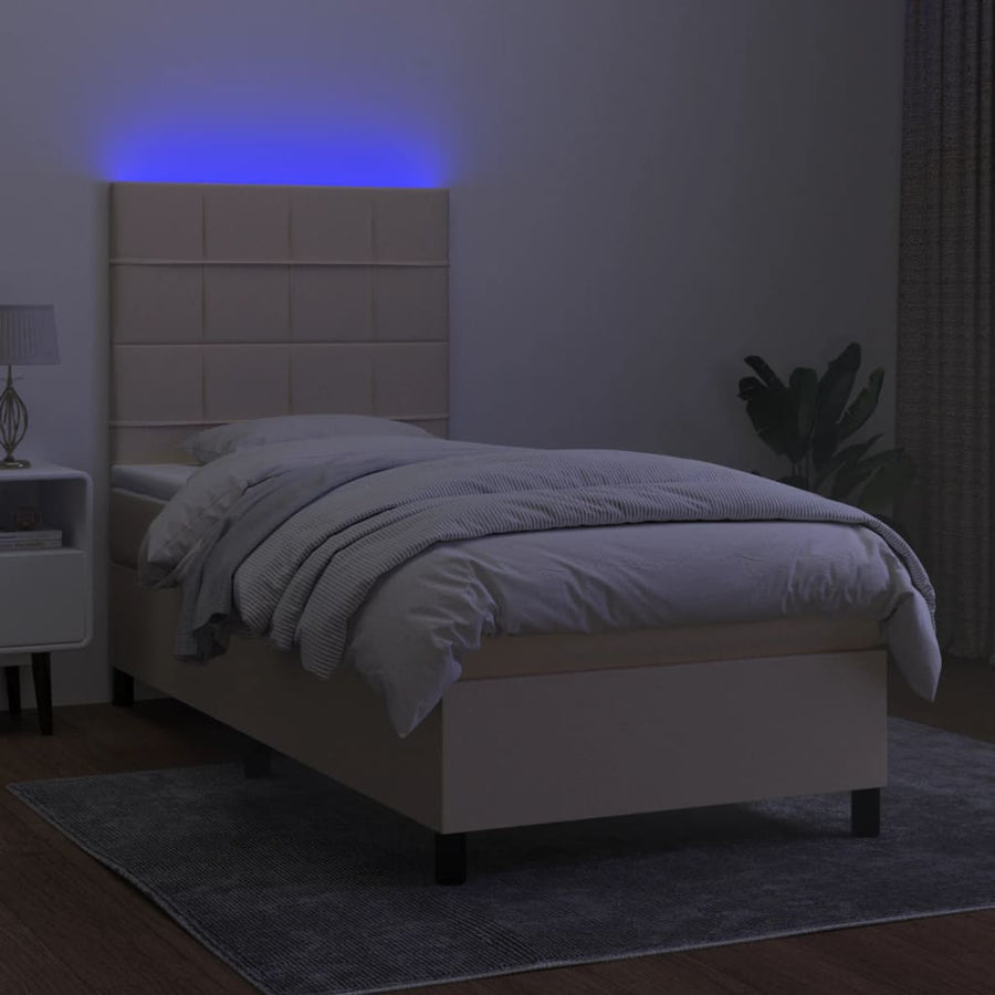 Boxspring met matras en LED stof crèmekleurig 100x200 cm 100 x 200 cm Crème