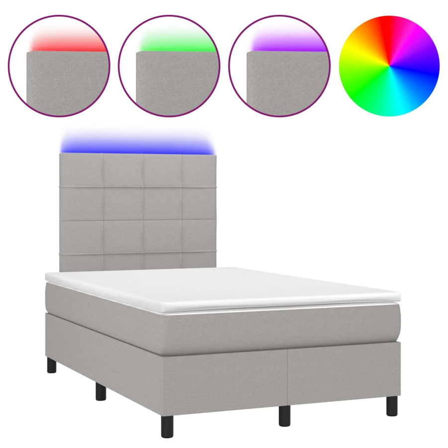 Boxspring met matras en LED stof lichtgrijs 120x200 cm 120 x 200 cm Blok met vierkanten