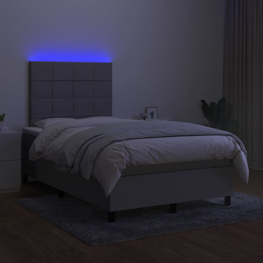 Boxspring met matras en LED stof lichtgrijs 120x200 cm 120 x 200 cm Blok met vierkanten
