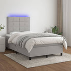 Boxspring met matras en LED stof lichtgrijs 120x200 cm 120 x 200 cm Blok met vierkanten