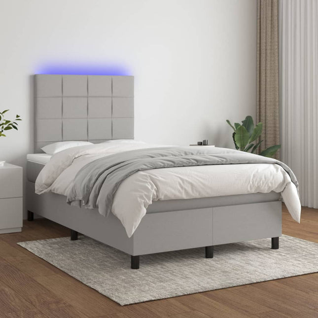 Boxspring met matras en LED stof lichtgrijs 120x200 cm 120 x 200 cm Blok met vierkanten