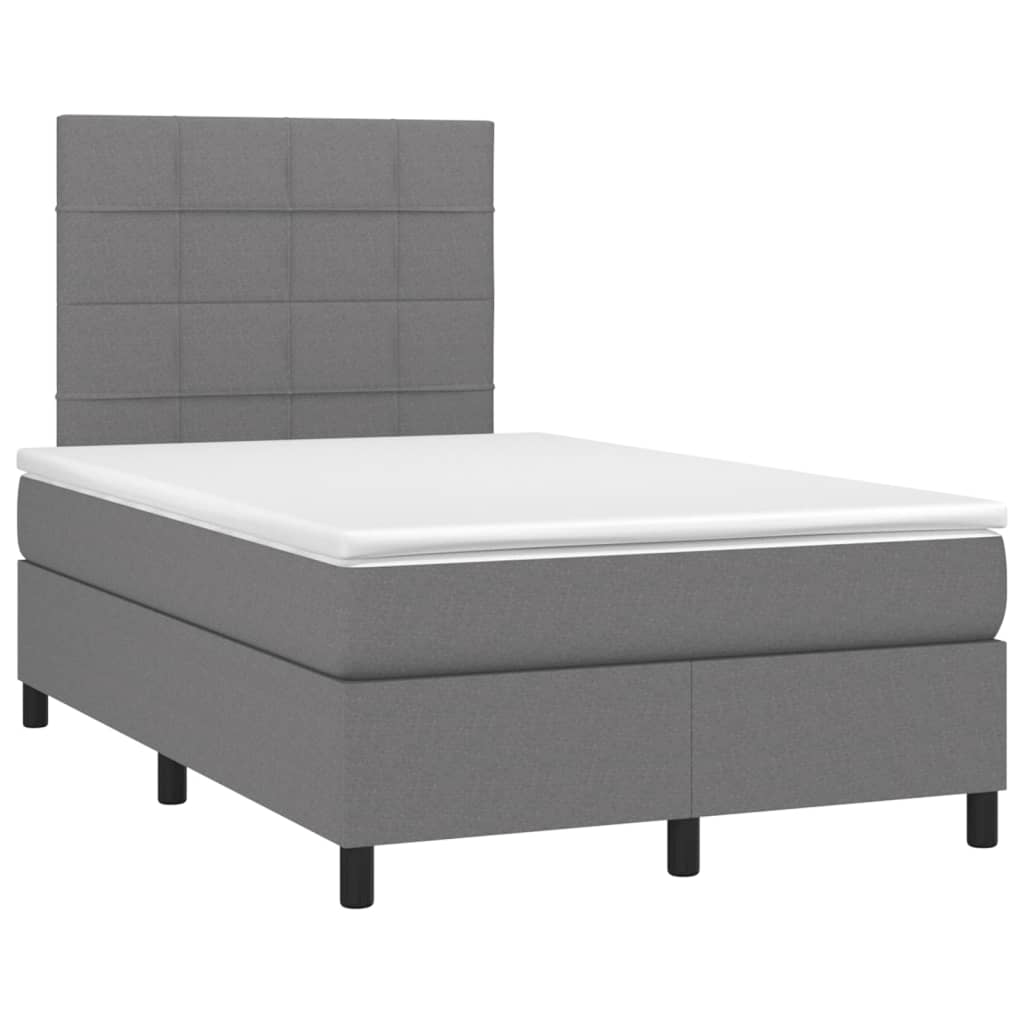 Boxspring Met Matras En Led Stof Donkergrijs 120 x 200 cm Blok met vierkanten