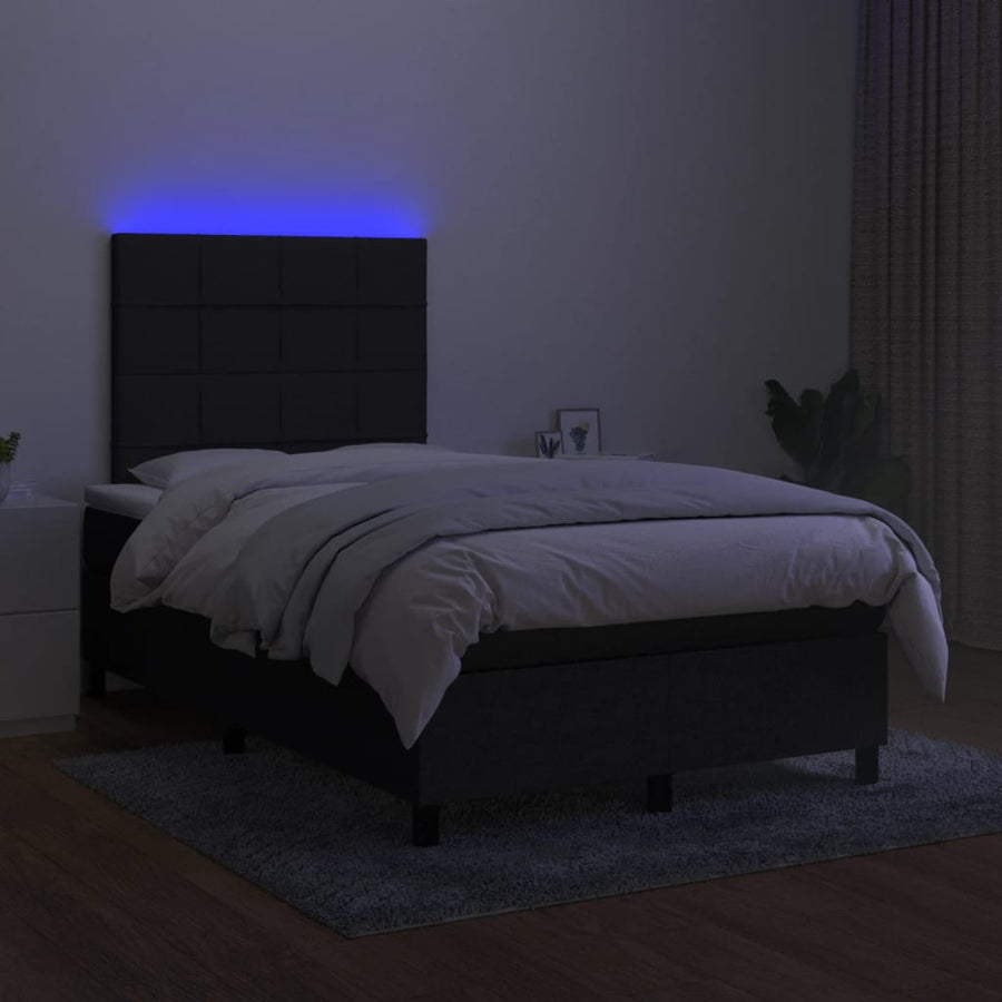 Boxspring Met Matras En Led Stof Zwart 120 x 200 cm Blok met vierkanten