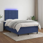 Box spring bed with mattress and LED, blue fabric 120x200 cm