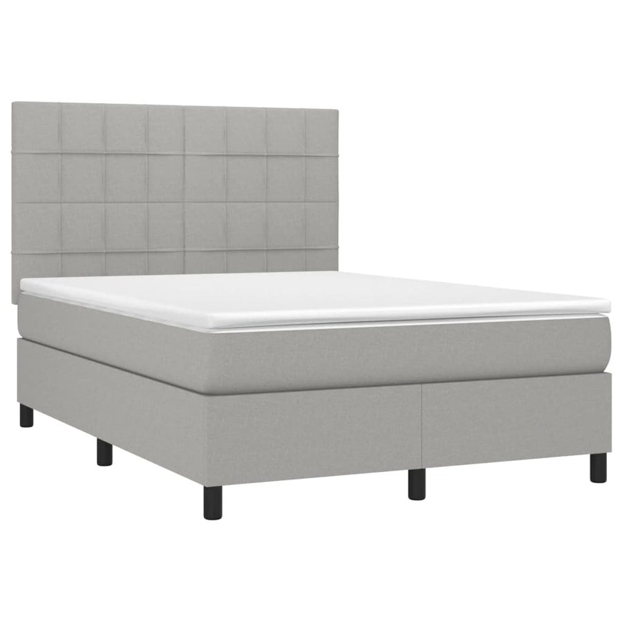 Boxspring met matras en LED stof lichtgrijs 140x190 cm 140 x 190 cm Blok met vierkanten