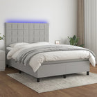 Boxspring met matras en LED stof lichtgrijs 140x190 cm 140 x 190 cm Blok met vierkanten