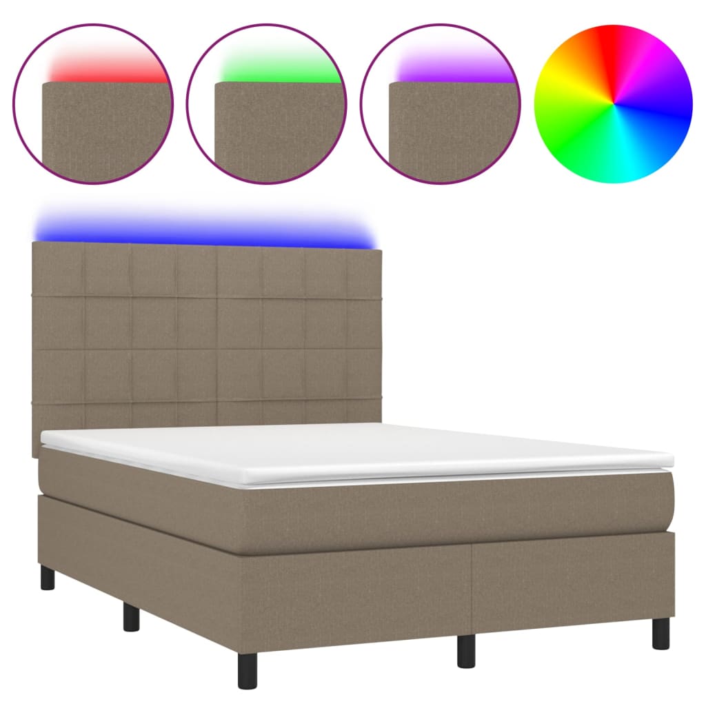 Boxspring met matras en LED stof taupe 140x190 cm 140 x 190 cm Taupe