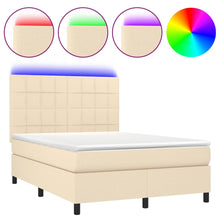 Boxspring met matras en LED stof crèmekleurig 140x190 cm 140 x 190 cm Blok met vierkanten