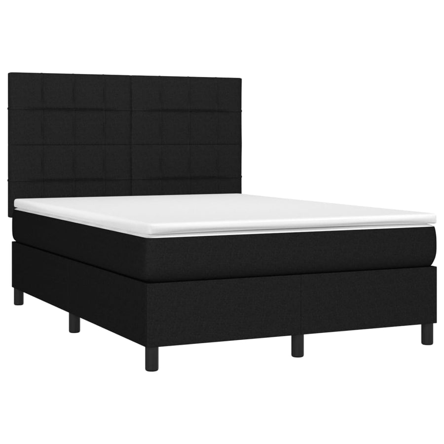 Boxspring Met Matras En Led Stof Zwart 140 x 200 cm Blok met vierkanten