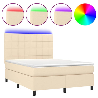 Boxspring met matras en LED stof crèmekleurig 140x200 cm 140 x 200 cm Blok met vierkanten