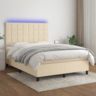 Boxspring met matras en LED stof crèmekleurig 140x200 cm 140 x 200 cm Blok met vierkanten