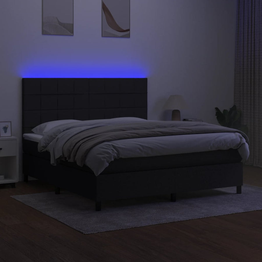 Boxspring Met Matras En Led Stof Zwart 160 x 200 cm Blok met vierkanten