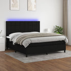 Boxspring Met Matras En Led Stof Zwart 160 x 200 cm Blok met vierkanten