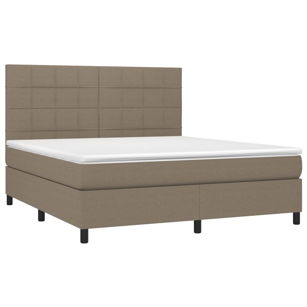 Boxspring Met Matras En Led Stof Taupe 160 x 200 cm Blok met vierkanten