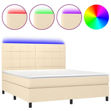 Boxspring Met Matras En Led Stof Kleurig Crème 160 x 200 cm Blok met vierkanten