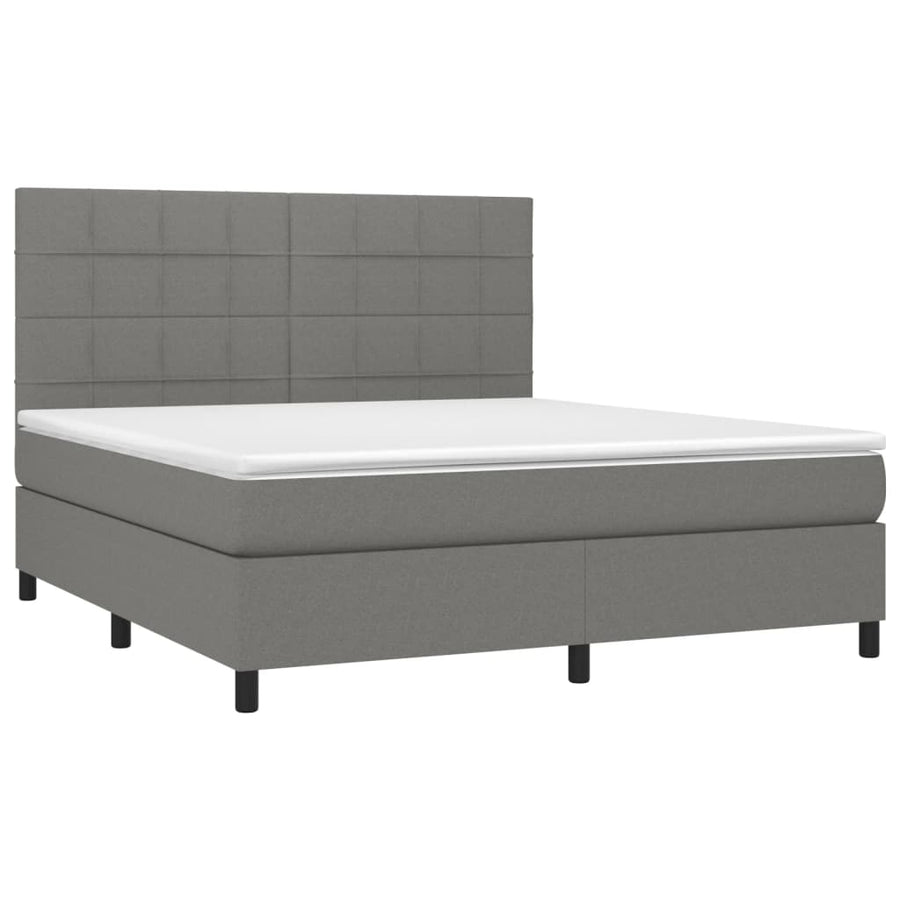 Boxspring Met Matras En Led Stof Donkergrijs 180 x 200 cm Blok met vierkanten