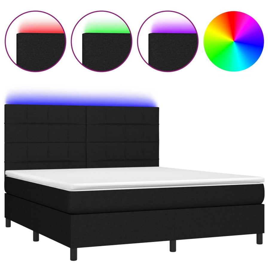 Boxspring Met Matras En Led Stof Zwart 180 x 200 cm Blok met vierkanten