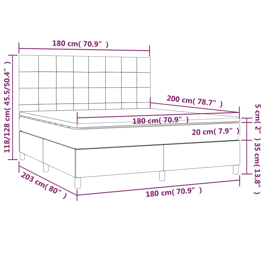 Boxspring Met Matras En Led Stof Donkerbruin 180 x 200 cm Blok met vierkanten