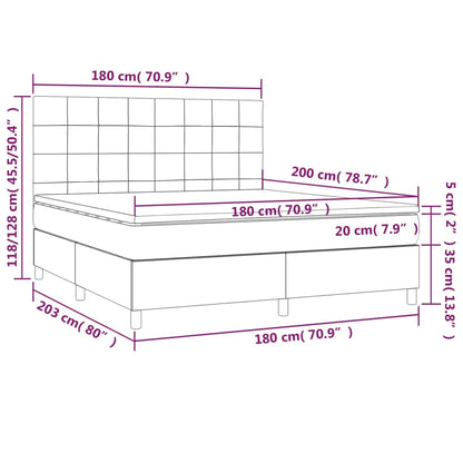 Boxspring Met Matras En Led Stof Donkerbruin 180 x 200 cm Blok met vierkanten