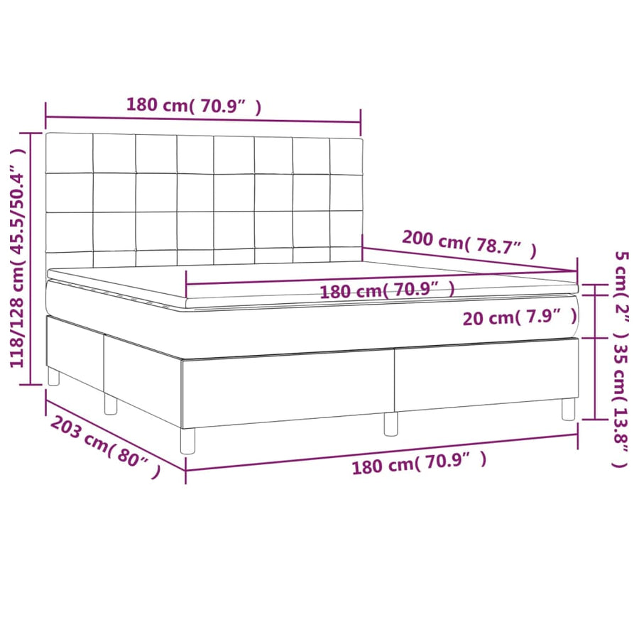 Boxspring Met Matras En Led Stof Donkerbruin 180 x 200 cm Blok met vierkanten