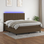 Box spring with mattress and dark brown LED fabric 180x200 cm