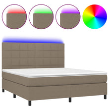 Boxspring Met Matras En Led Stof Taupe 180 x 200 cm Blok met vierkanten