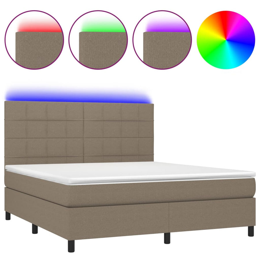 Boxspring Met Matras En Led Stof Taupe 180 x 200 cm Blok met vierkanten