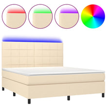 Boxspring Met Matras En Led Stof Crèmekleurig 180X200 Cm 180 x 200 cm Blok met vierkanten