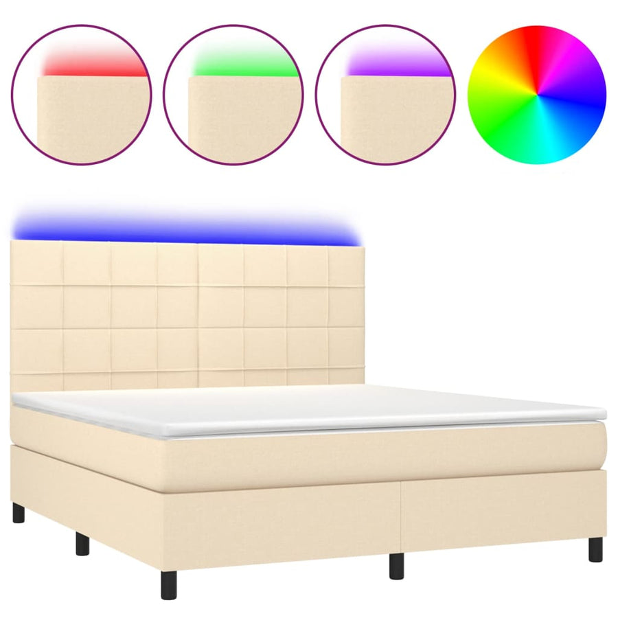 Boxspring Met Matras En Led Stof Crèmekleurig 180X200 Cm 180 x 200 cm Blok met vierkanten