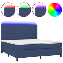 Boxspring Met Matras En Led Stof Blauw 180 x 200 cm Blok met vierkanten
