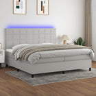 Boxspring met matras en LED stof lichtgrijs 200x200 cm 200 x 200 cm Lichtgrijs