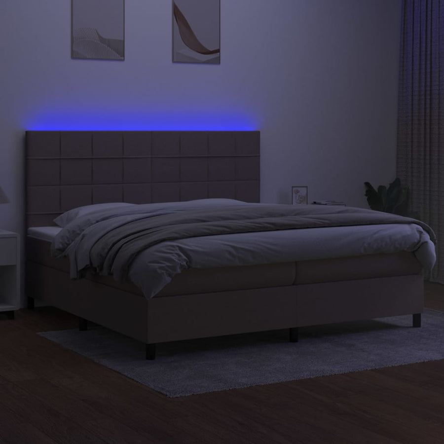 Boxspring Met Matras En Led Stof Taupe 200 x 200 cm Blok met vierkanten