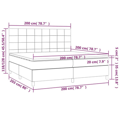 Boxspring Met Matras En Led Stof Taupe 200 x 200 cm Blok met vierkanten