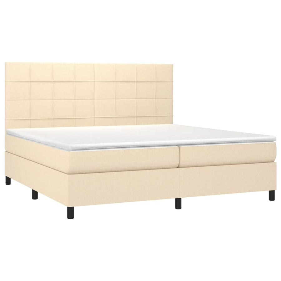 Boxspring Met Matras En Led Stof Kleurig Crème 200 x 200 cm Blok met vierkanten