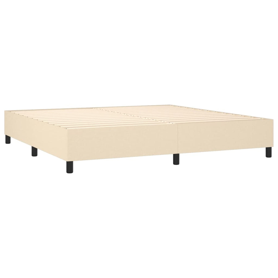 Boxspring Met Matras En Led Stof Kleurig Crème 200 x 200 cm Blok met vierkanten
