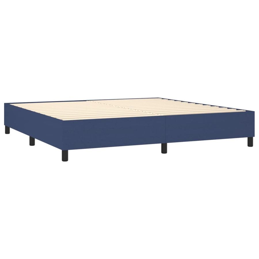 Boxspring Met Matras En Led Stof Blauw 200 x 200 cm Blok met vierkanten