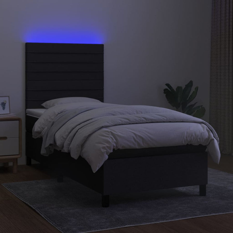 Boxspring Met Matras En Led Stof Zwart 80 x 200 cm Horizontale strepen