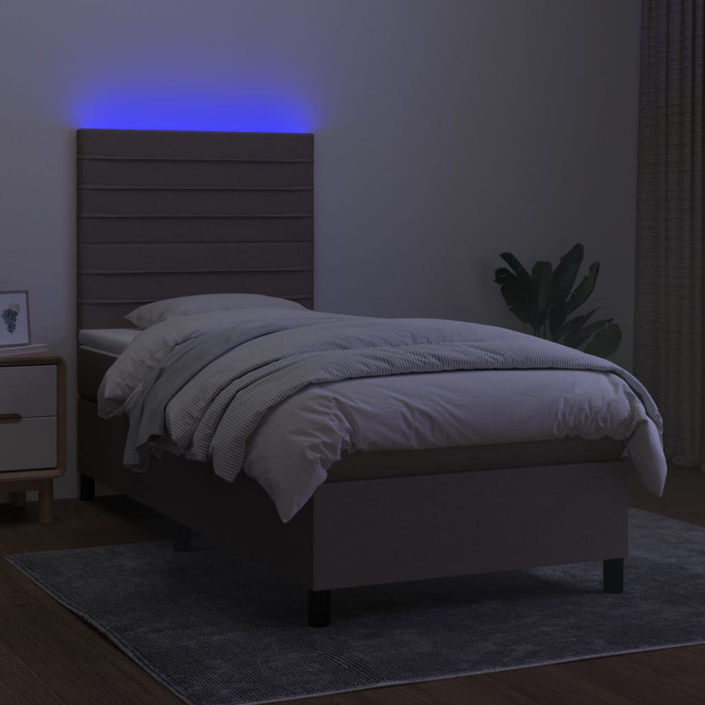 Boxspring Met Matras En Led Stof Taupe 80 x 200 cm Horizontale strepen