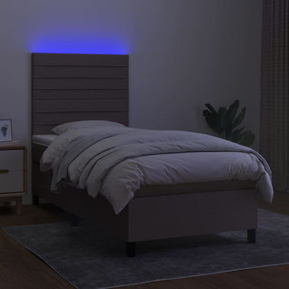 Boxspring Met Matras En Led Stof Taupe 80 x 200 cm Horizontale strepen
