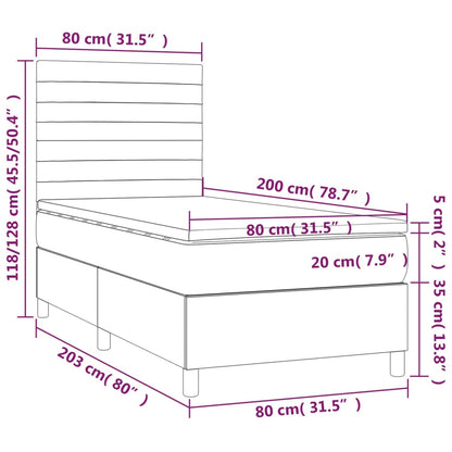 Boxspring Met Matras En Led Stof Taupe 80 x 200 cm Horizontale strepen